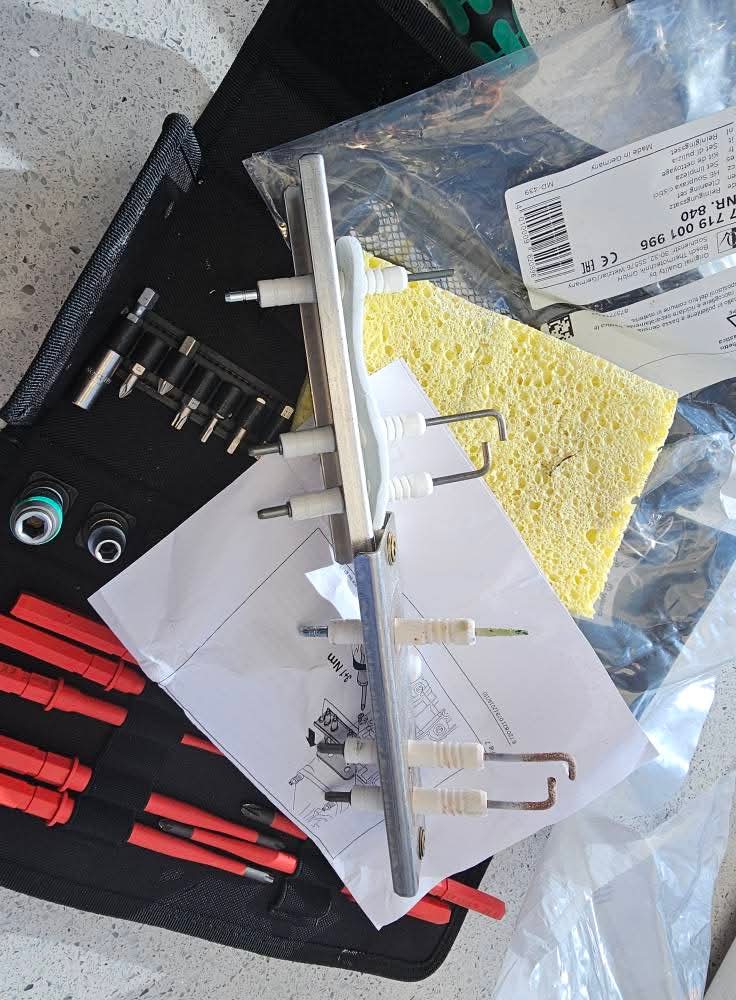 Boiler ignition electrodes inspected during a same-day diagnostic repair